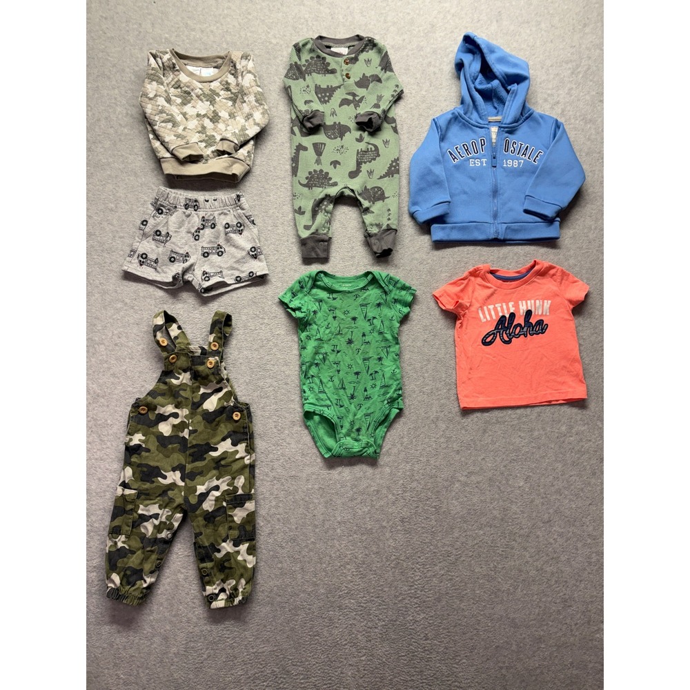 Baby Boy Clothes Lot 6-9M Aeropostale Hoodie Camo Overalls Carters 7pc Bundle